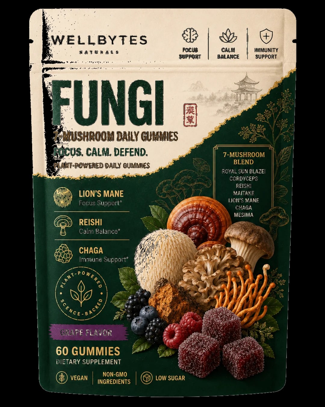 WellBytes Fungi — 7-Mushroom Daily Gummies